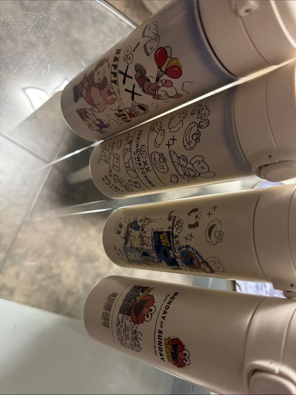 Four White Cartoon Stainless Kids Water Bottle - -Sesame Street